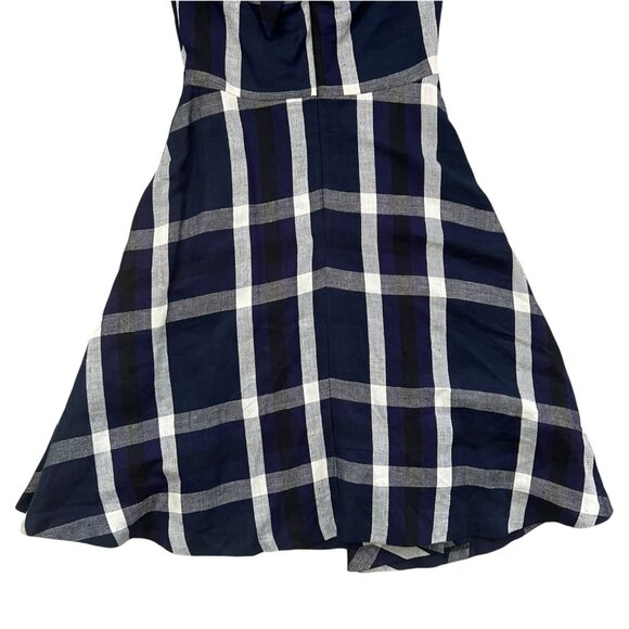 Eva Franco Plaid Halter Linen Blend Knee Length Dress Navy Size 2 - Picture 9 of 15